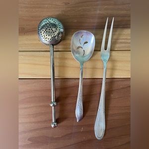 Tea Infuser Spoon 7”; Berry Spoon 5.5” 1847 Rogers Bros.; Fork 7.5” 1911